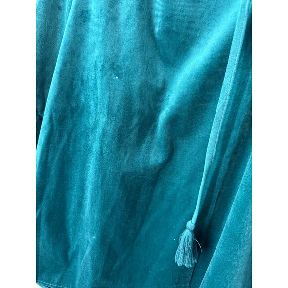 Cato Women's 22/24W Teal Velvet Ruffle Bell Sleeve V-Neck Tassel Dressy Blouse - Picture 6 of 8